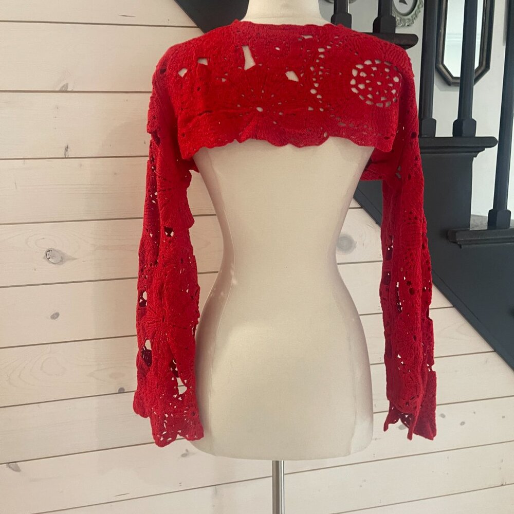 042 Free People Olivia Piecework Bolero NWOT Crimson One Size - Picture 7 of 8